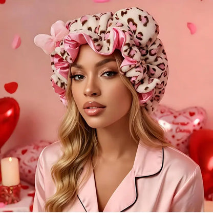 Super Absorbent Quick Dry Hair Cap, Face Wash Spa Leopard Print Cat Ear Headband, Quick Dry Hair Cap Soft Sleep Hat, Bowknot Hair Band for Makeup Skincare Multi-Function Headband Sleep Hat for Bath Spa
