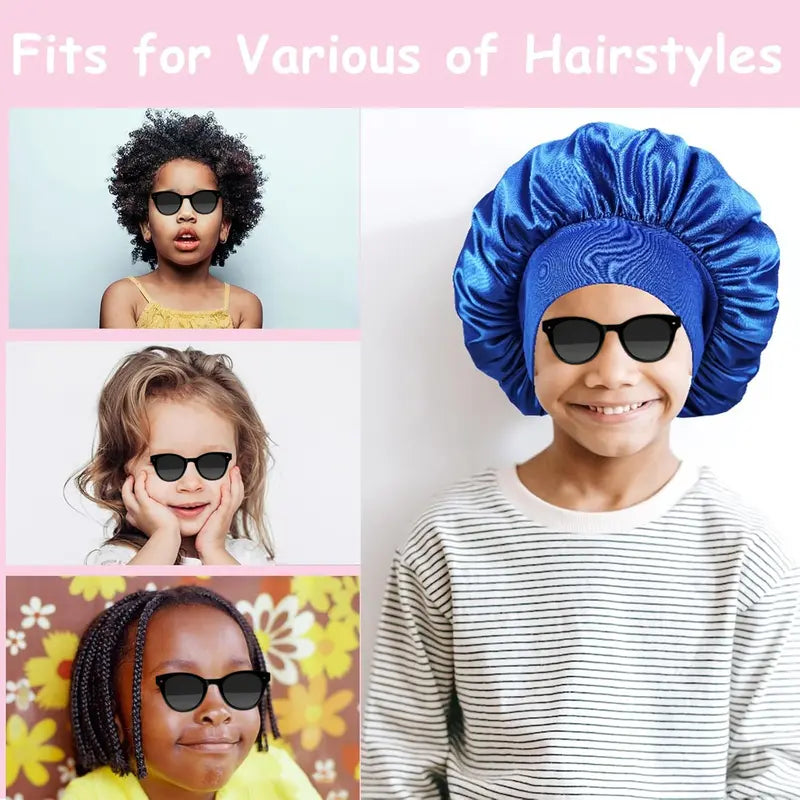 SQ-HDW204 3 PCS Kids Bonnets for Girls,Silk Bonnet for Kid Sleeping,Toddler Bonnet for Boys and Girls Shower Satin