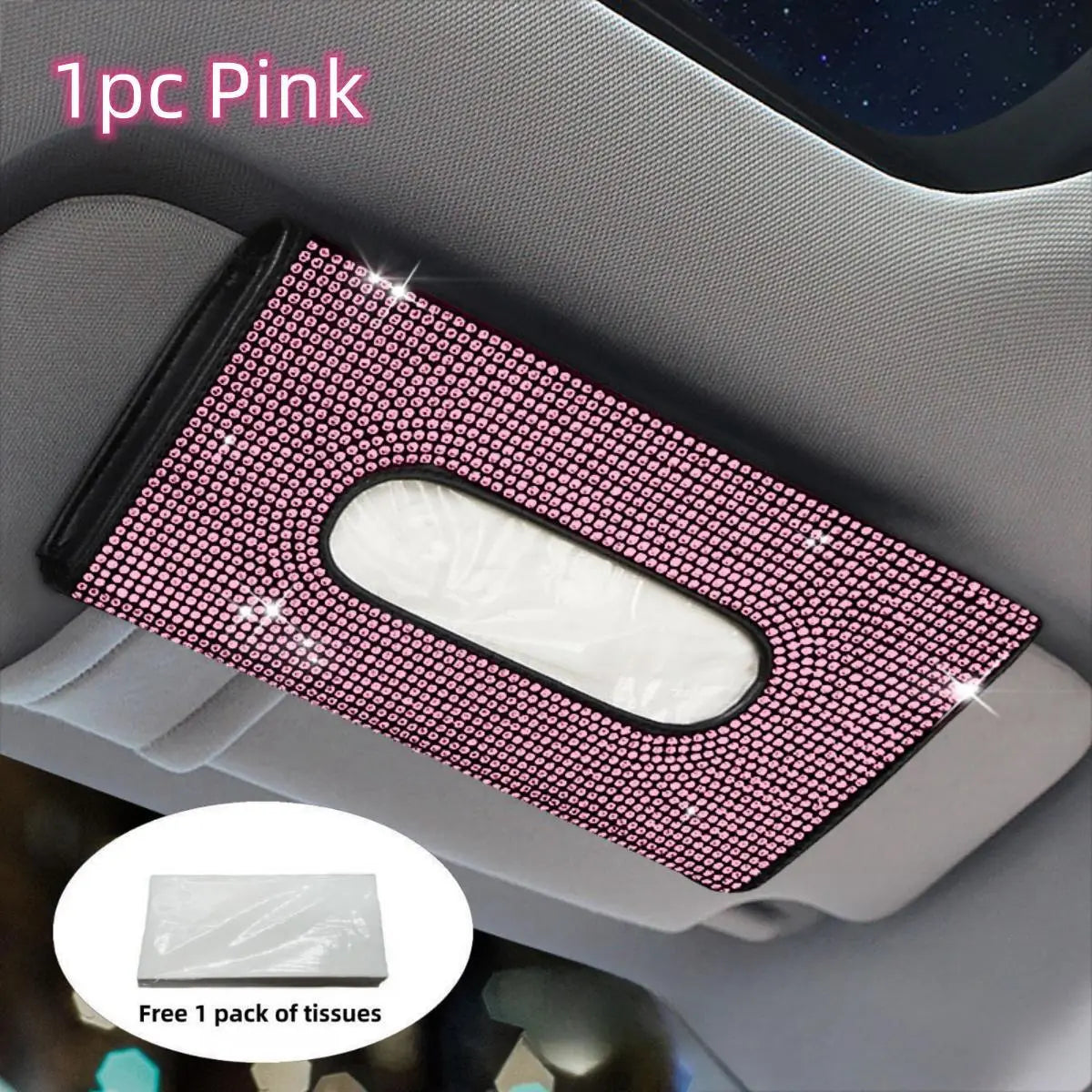Car Tissue Box, Car Sun Visor Tissue Storage Box, Glitter Artificial Rhinestone Shiny Tissue Bag, Artificial Crystal Car Back Seat Tissue Bag, Tissue Holder for Car, Car Accessories Women, Car Interior Accessories Girls