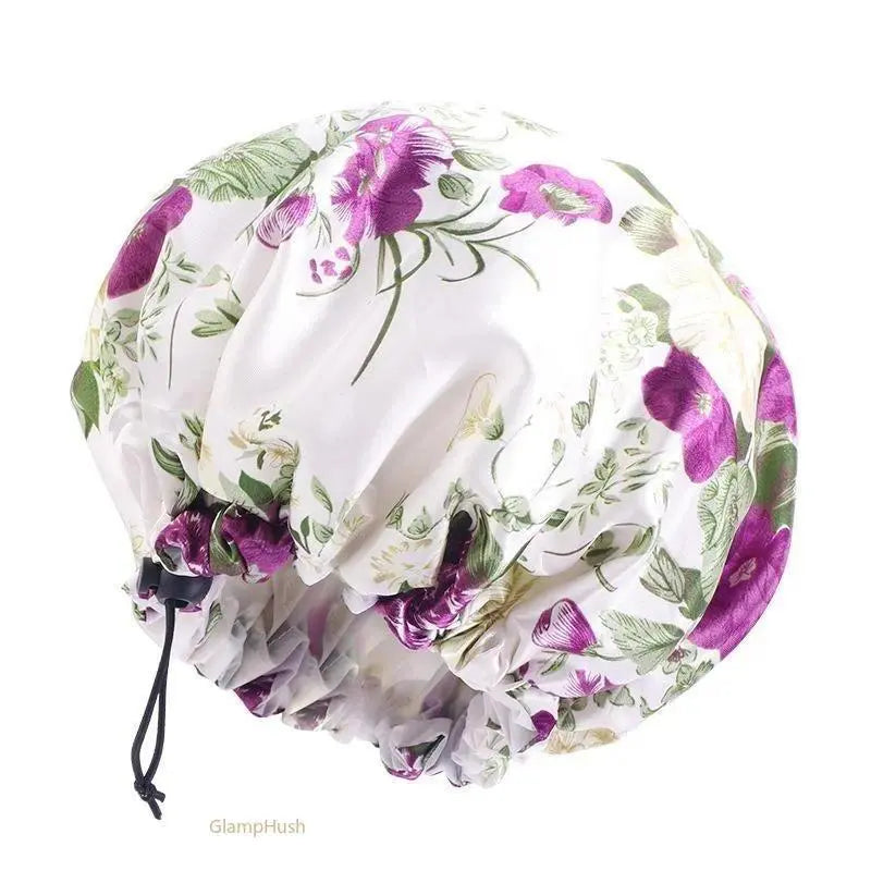 Unisex Chic Youth 1-Size Reusable Shower Cap - Double-Layer Waterproof, Elastic Stay-Put, Adjustable Fit with Stylish Print, Travel-Ready Cap for Bathroom Shower, Sports Use
