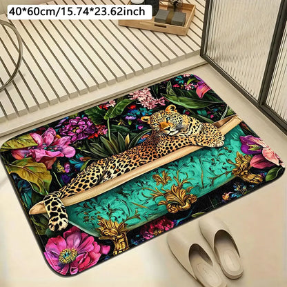 1pc Flannel 100% Polyester Boho Classical Oil Tub-Leopard BATH MAT, bath/aisle/door light absorb light slip-safe, floral wild heal unwind, bedside/living/kitchen fit, gentle-wash easy-care