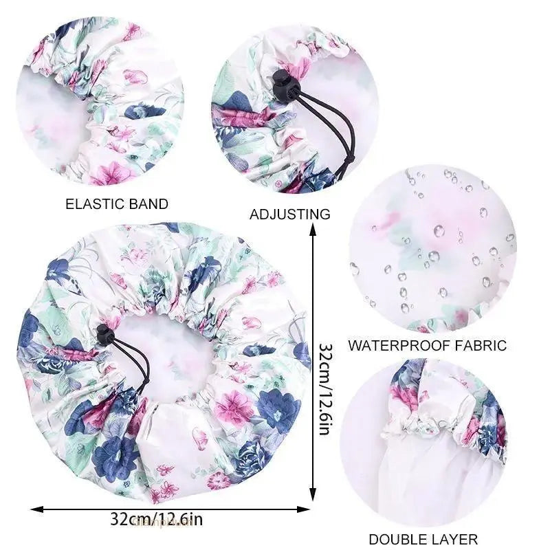 Unisex Chic Youth 1-Size Reusable Shower Cap - Double-Layer Waterproof, Elastic Stay-Put, Adjustable Fit with Stylish Print, Travel-Ready Cap for Bathroom Shower, Sports Use