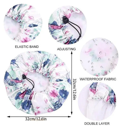 Unisex Chic Youth 1-Size Reusable Shower Cap - Double-Layer Waterproof, Elastic Stay-Put, Adjustable Fit with Stylish Print, Travel-Ready Cap for Bathroom Shower, Sports Use
