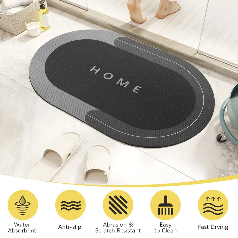 Soft Oval Microfiber Velvet Bath Mat 15.7x23.6 Inch, Super Absorbent, Fast Drying, Scratch Resistant, Non-Slip Rubber Backing, Washable Mildew-Proof Floor Mat for Home Bathroom Shower