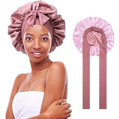 Double Layered Satin Night Caps Hair Care Silk-Like Bonnet Sleeping Hat Shower Caps for Women Nightcap With Elastic Tie Band Gifts Household