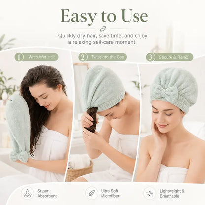 Soft Microfiber Hair Drying Cap for Women – Quick-Dry, Frizz-Free, Elastic Turban with Cute Bow, 4 Color Options for Spa, Shower & Hair Care Routine