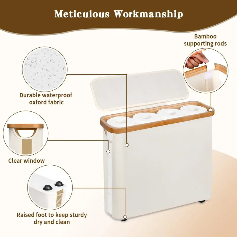 MAYSTAR Toilet Paper Basket, Toilet Paper Storage with Lid, Toilet Paper Organizer for Bathroom, Free Standing Toilet Paper Holder with Storage