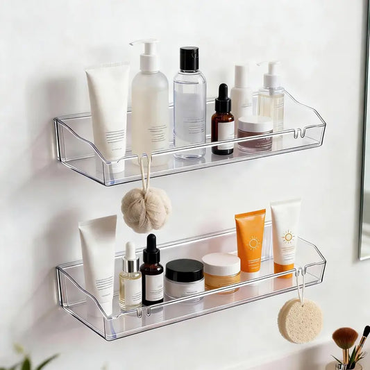 Transparent Waterproof PVC-Free Acrylic Floating Shelves - Wall-Mounted Vertical Space-Saver Organizers, Adhesive/Screw Installation for Bathroom, Kitchen Minimalist Home Decor