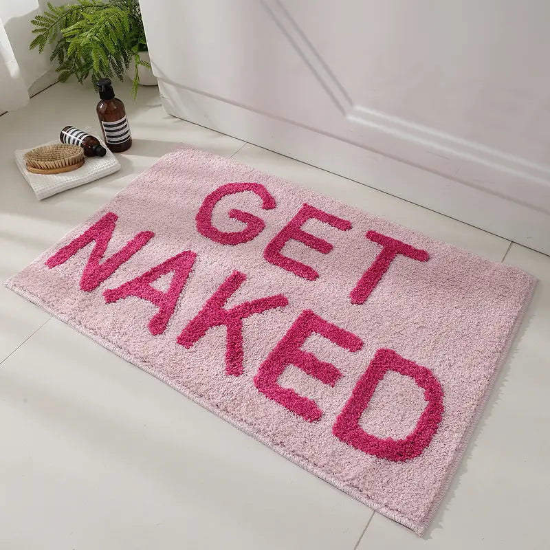 Bold Pink Humor Rectangle Bath Mat - Fun Get Naked Art Novelty Print Modern Bathroom Decor, 32"x20" Non-Slip Slip-Free Spa Splash Bath Mat, Machine Washable, Soft Absorbent for Bathroom Floor, Tub