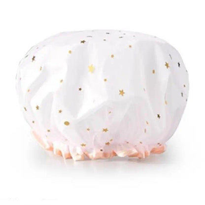 Women’s Double-Layer Waterproof Elastic Shower Cap, Reusable Eco-Friendly Leak-Proof Hair Protection Head Cover, Lightweight Multi-Purpose Accessory for Bathing Skincare Cooking And Daily Hair Care Routines