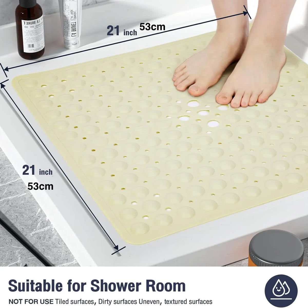 1pc Square Anti-Slip Shower Mat 21*21inch / 53*53cm PVC Shower Pad, Nonslip Shower Mat, Bathtub Massage Safety Mat, Fast Drainage Quick Dry Easy Clean, Suitable for Bathroom Kitchen Doorway, Bathroom Floor Mat