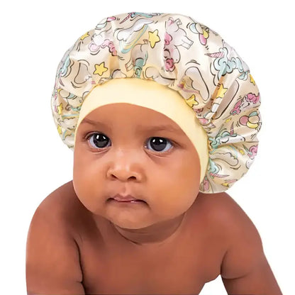 Child's Silk-Like Satin Sleep Bonnet - Snug Fit Hair Care Cover for Sleep & Bath, Soft Printed Reusable Breathable Sport Rainwear-Compatible Accessory