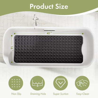 Nonslip PVC Bathtub Mat - 47x16 inch Extra Long Soft Cushioned Bathroom Mat with 200+ Suction Cups, Drainage Holes, Massage Texture, Machine Washable Easy to Clean, Safe for Kids, Home Bathroom Supplies
