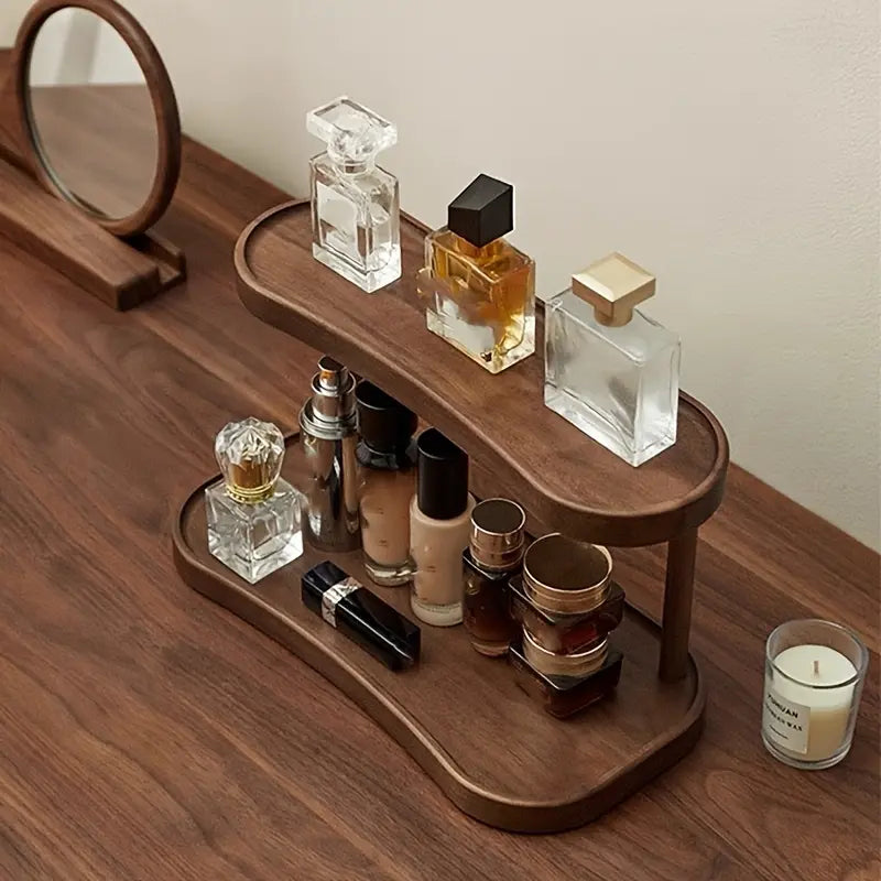 1pc Wooden Cup Holder Organizer - No Assembly Needed, Vanity Shelf for Bathroom, Entryway, Living Room - Space-Saving Countertop Organizer, Bathroom Organization, Bathroom Organizers for Perfumes, Cosmetics, Cups, Accessories