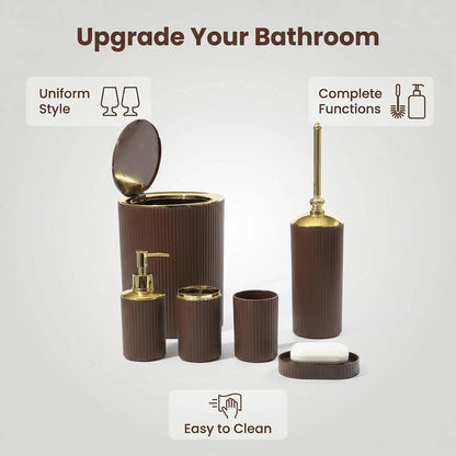 High Aesthetic Stripe Bathroom Six-Piece Set, Bath Vanity Storage Kit, Countertop Organizer, Elegant Design for Modern Homes, Bathroom Accessory Set
