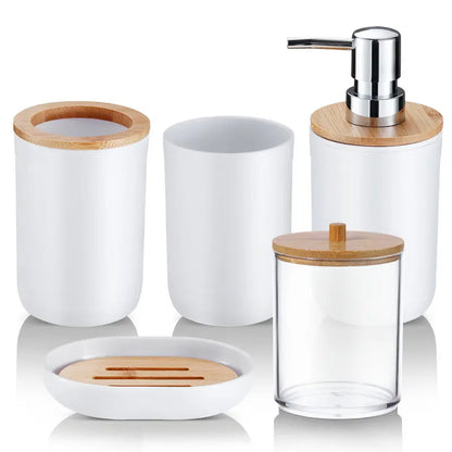 9PCS Durable Multifunctional Plastic Bathroom Sets Full Set - Lightweight Home Accessory Kit for RV, Apartment - Trash Can, Toilet Brush, Toothbrush Holder, Lotion Dispenser, Soap Dish, Cup, Vanity Tray, Qtip Holder - Ideal Dorm Gift