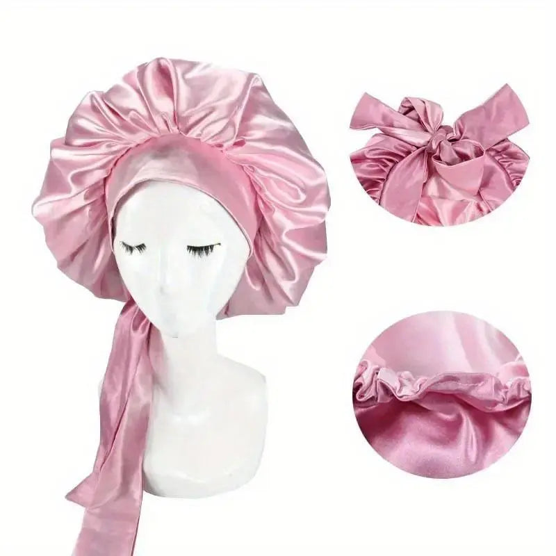 Women Satin Solid Sleeping Hat Night Sleep Cap for Women Shower Caps Waterproof Solid Sleeping Hair Bonnets Adjustable Cap Bathroom Accessory Shower Essentials