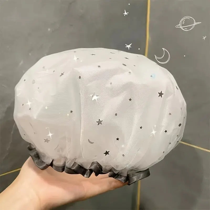 1pc Dreamy Star Mesh Double-Layer Waterproof Bath Cap, Kitchen Smokeproof Hat, Protective Headwear for Cooking, Durable & Comfortable Design, Home Goods