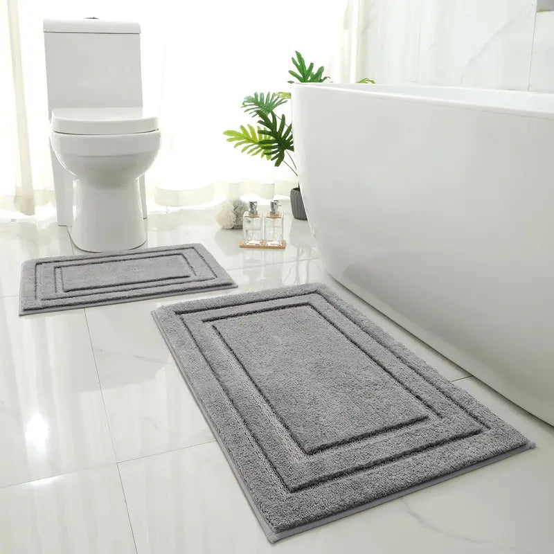 Gray Tufted 2-Piece Rectangle Bath Mat Set - Ultra-Soft Microfiber Rugs for Bathroom Floor, Slip-Safe, Water-Absorbent, Machine Washable (20"x32" + 16"x24") for Indoor Use