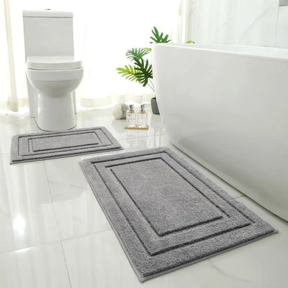 Gray Tufted 2-Piece Rectangle Bath Mat Set - Ultra-Soft Microfiber Rugs for Bathroom Floor, Slip-Safe, Water-Absorbent, Machine Washable (20"x32" + 16"x24") for Indoor Use
