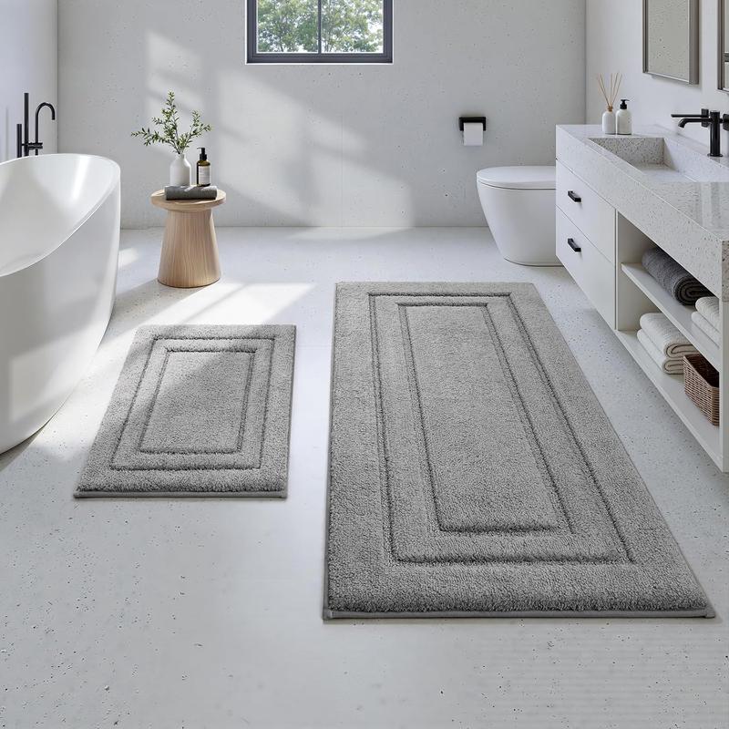 Gray Tufted 2-Piece Rectangle Bath Mat Set - Ultra-Soft Microfiber Rugs for Bathroom Floor, Slip-Safe, Water-Absorbent, Machine Washable (20"x32" + 16"x24") for Indoor Use