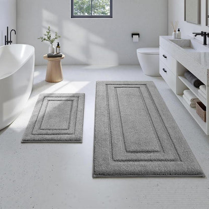 Gray Tufted 2-Piece Rectangle Bath Mat Set - Ultra-Soft Microfiber Rugs for Bathroom Floor, Slip-Safe, Water-Absorbent, Machine Washable (20"x32" + 16"x24") for Indoor Use