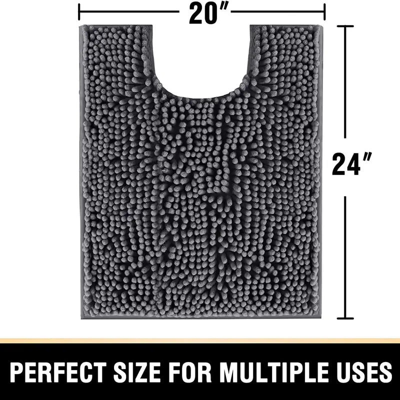 Toilet Mat U Shaped Bathroom Rugs Bath Mats for Bathroom Non Slip Luxury Chenille Bath Mat U Shape 20X24 Extra Soft and Absorbent Shaggy Rugs Washable Dry Fast - Grey