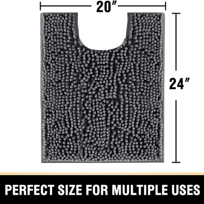 Toilet Mat U Shaped Bathroom Rugs Bath Mats for Bathroom Non Slip Luxury Chenille Bath Mat U Shape 20X24 Extra Soft and Absorbent Shaggy Rugs Washable Dry Fast - Grey