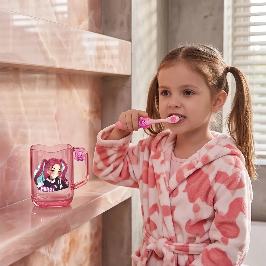 Cartoon Character Toothbrush & Cup Set, Acrylic Rinse Cup with Handle, Kids Bathroom Tumbler with Toothbrush, Bathroom Accessory, Gift for Birthday and Back-To-School