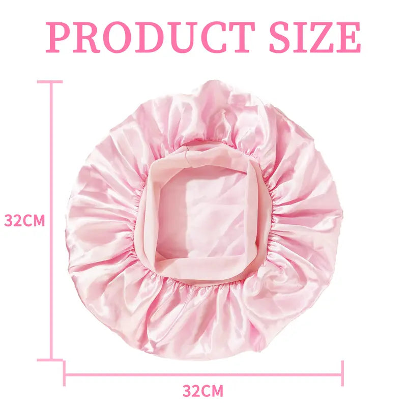 Satin Shower Cap Bathroom Accessory - Modern Smooth Design with Elastic Wide Band, Portable Adjustable Hair Waving Bonnet for Black Women’s Braids, Silk Chemo Cap, Satin Storage Bag (Bedroom Use Compatible)