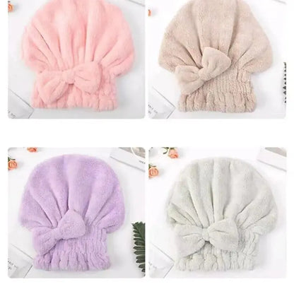4pcs Shower Cap Set for Women, Soft Ultra-Absorbent Hair Drying Towel Wraps with Bow Decor, Reusable Bathroom Essentials for Adults