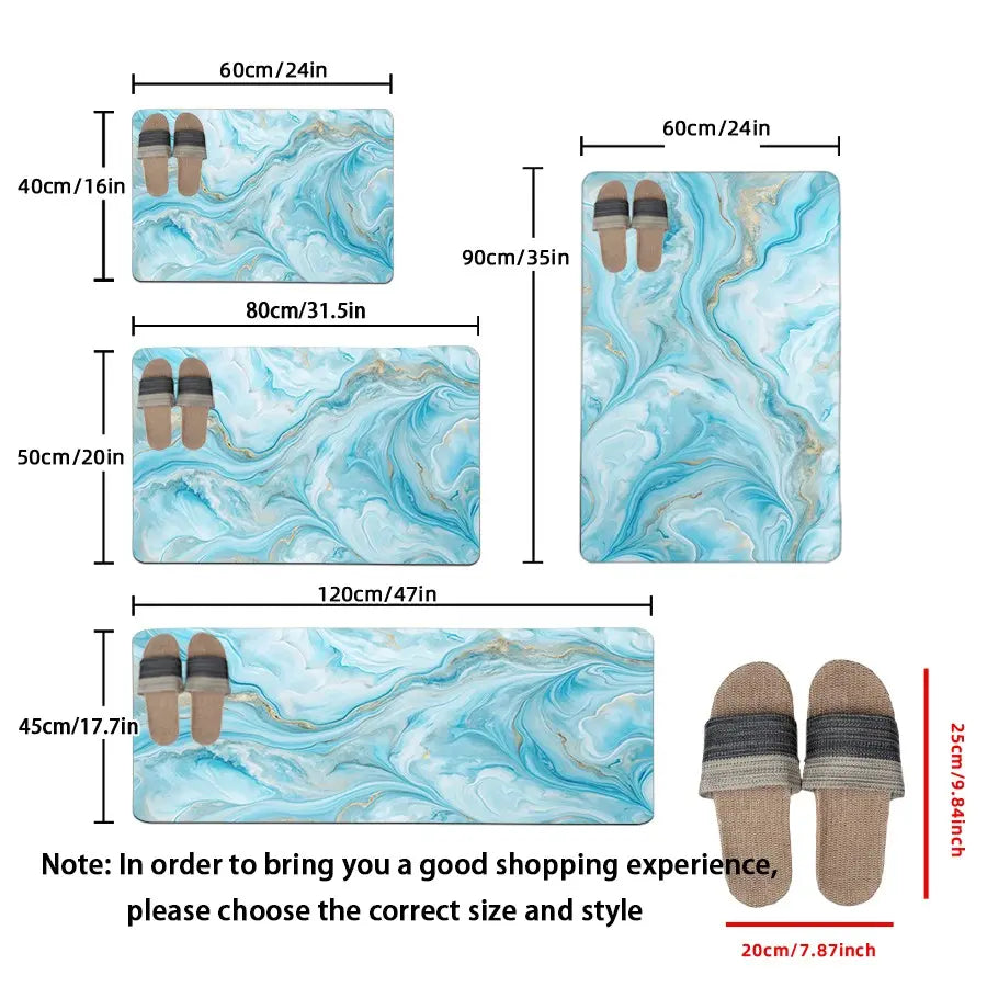 1-piece, home decoration, bathroom floor mats, bathroom anti-slip mats, Bathroom decorative mat, kitchen floor mats, door mats, blue marble pattern mats, luxury theme mats, relax the soles of the feet and relieve fatigue