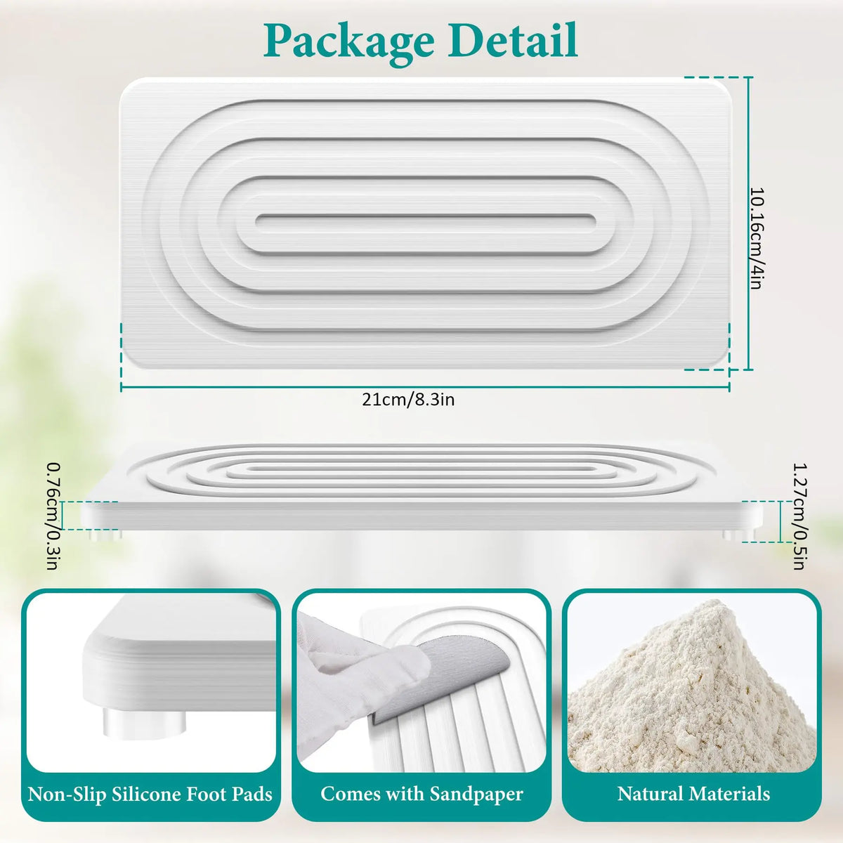 2 PCS Water Absorbing Stone Tray for Sink, Quick Drying Diatomite Bathroom Tray Countertop, Bathroom Accessory, Stone Drying Mat for Kitchen Counter Faucet, Water Absorbent Mat, Soap Dish Dispenser Vanity Organizer, Bathroom Supplies, White-A-8.3" x 4"
