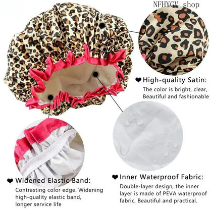 Women’s Double-Layer Waterproof Elastic Shower Cap, Reusable Eco-Friendly Leak-Proof Hair Protection Head Cover, Lightweight Multi-Purpose Accessory for Bathing Skincare Cooking And Daily Hair Care Routines