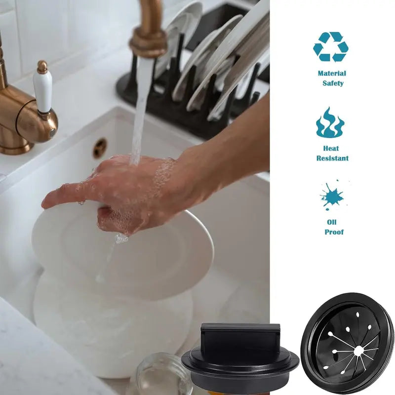 Multi-Function Garbage Disposal Splash Guard & Sink Stopper, 3-1/8 in Durable Drain Plug Cover for Kitchen Sinks, Whirlaway Replacement Rubber Baffle