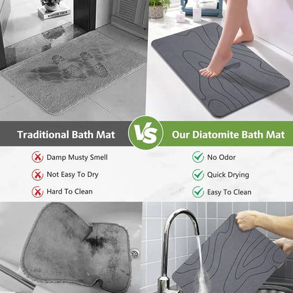 Stone Bath Mat – Non-Slip Diatomaceous Earth Shower Mat, Super Absorbent & Quick-Drying Bathroom Floor Mat, Easy-to-Clean Diatomite Bath Stone for Safer, Dryer Steps (23.6" x 15.4", Gray)