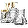 5-Pcs Green Glass Bath Accessory Kit - Vanity Countertop Organizer with Hand Soap Dispenser, Soap Dish, Toothbrush Holder, Jar, Bathroom Decoration Accessories, Vanity Decor, Green Cozy Ambiance, Mother's Day Housewarming Gift Set