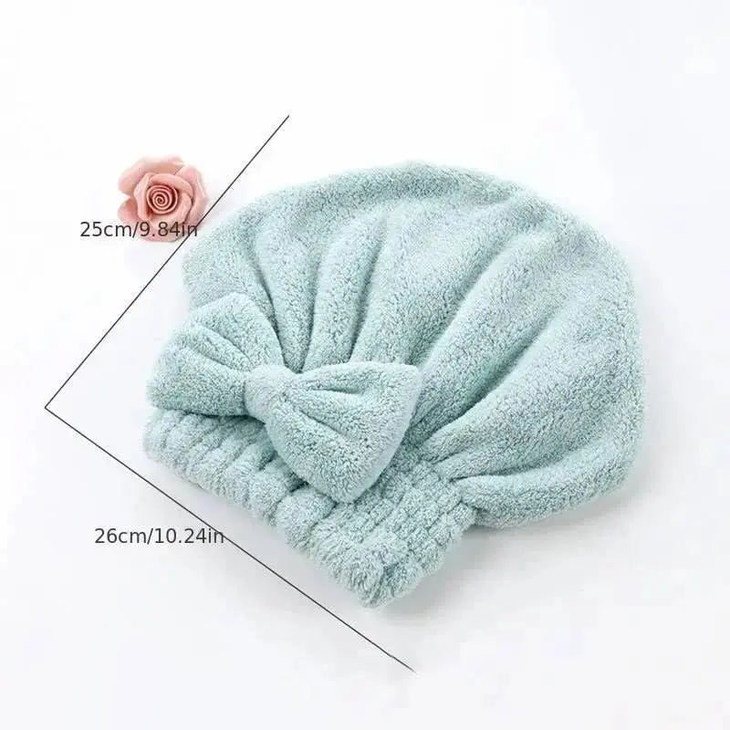 Women Bath Set With Bowknot Decor Shower Cap & Hair Drying Bonnet, Soft Super Absorbent Reusable Microfiber Hair Towel Wrap, Daily Household Personal Hair Care Supplies