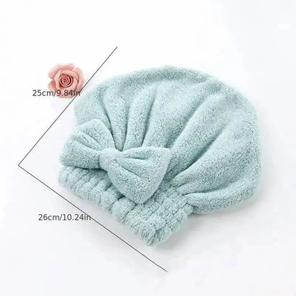 Women Bath Set With Bowknot Decor Shower Cap & Hair Drying Bonnet, Soft Super Absorbent Reusable Microfiber Hair Towel Wrap, Daily Household Personal Hair Care Supplies