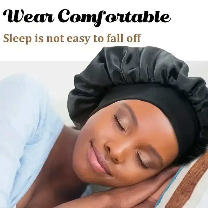 Women's 10-Piece Large Satin Bonnet Set - Solid Color Wide Band Comfortable Night Cap Hats for Adults, Reusable Shower Caps, Sleeping Hair Cover