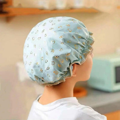 Double Layer Bathing Cap, 1 Count Heart Pattern Waterproof Shower Cap for Women & Girls, Bathroom Supplies for Home Use, Shower Essentials, Bathroom Accessory, Home Goods