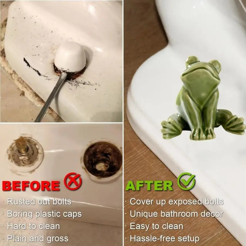 1/2 Fun Frog Toilet Seat Buckle - Cute Bathroom Decoration, Bathroom Accessory, Easy to Install, Compatible with Standard Toilet Seat Slots, Durable Ceramic Material, Suitable for Home, Apartment, Bathroom Fun Warm House Gift
