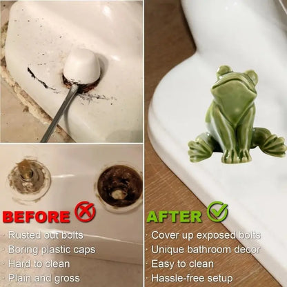 1/2 Fun Frog Toilet Seat Buckle - Cute Bathroom Decoration, Bathroom Accessory, Easy to Install, Compatible with Standard Toilet Seat Slots, Durable Ceramic Material, Suitable for Home, Apartment, Bathroom Fun Warm House Gift