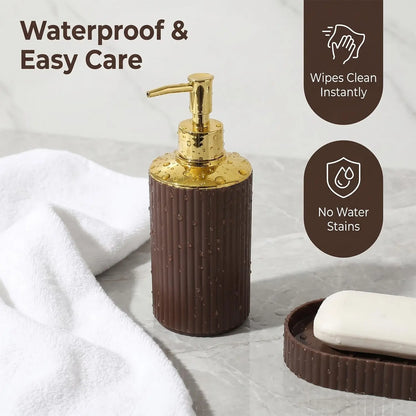 High Aesthetic Stripe Bathroom Six-Piece Set, Bath Vanity Storage Kit, Countertop Organizer, Elegant Design for Modern Homes, Bathroom Accessory Set