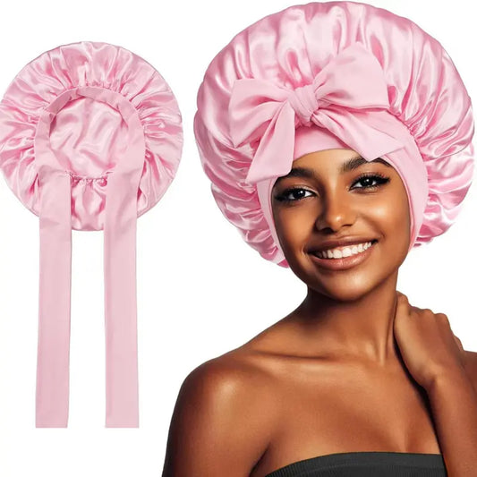 Double Layered Satin Night Caps Hair Care Silk-Like Bonnet Sleeping Hat Shower Caps for Women Nightcap With Elastic Tie Band Gifts Household