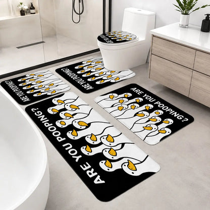3/5Pcs Goose Bathroom Rugs Set, Nonslip Bathroom Rugs, Absorbent Bathroom Mats, Are You Pooping Quote Print Bath Mat Set, Non Slip Absorbent Washable Floor Runner, U Shaped Toilet Mat & Lid Cover, Bathroom Humor Decor For Home