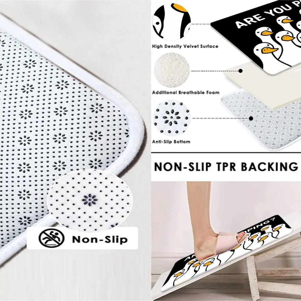 3/5Pcs Goose Bathroom Rugs Set, Nonslip Bathroom Rugs, Absorbent Bathroom Mats, Are You Pooping Quote Print Bath Mat Set, Non Slip Absorbent Washable Floor Runner, U Shaped Toilet Mat & Lid Cover, Bathroom Humor Decor For Home