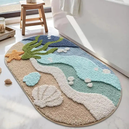 Soft Absorbent Starfish Shell Bathroom Rug - Non-Slip, Quick-Dry, Coastal Touch Decor with Charming Designs for Sea Beach Bathroom, Kitchen, Entryway,sohochic