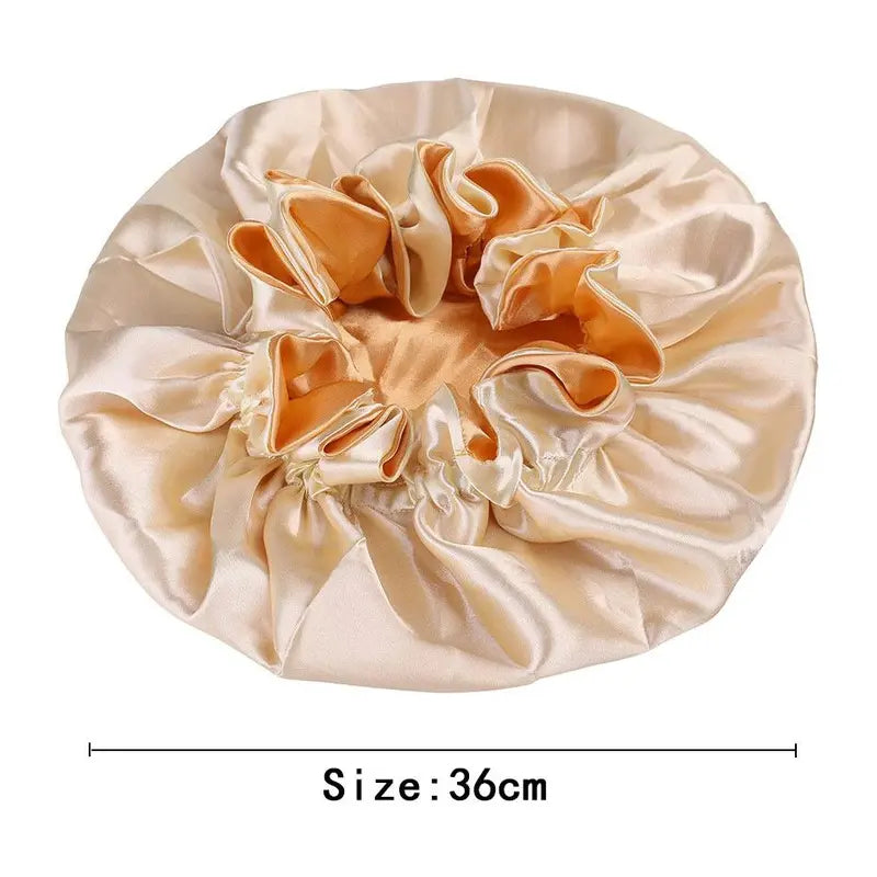 Best-selling large double-layer satin elastic sleep cap, wide-brimmed solid color shower cap, beauty and hairdressing cap