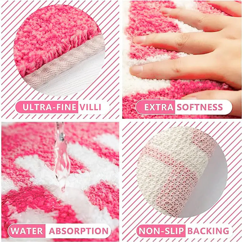 Cozy Non-Slip Oval Chill Pill Bath Mat, Pink Cute Shaped Plush Absorbent Washable Bathroom Rug for Bathtub, Preppy Bathroom Decor